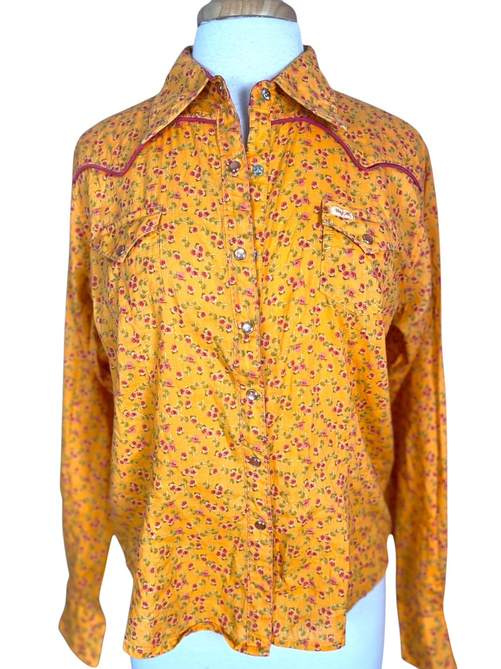 Twenty X Western Shirt Pearl Snap Womens Large Yellow Floral Cowgirl Cowboy